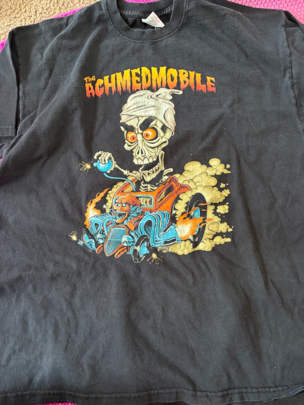 B55Achmedmobile Bones Skull Flames Halloween Short Sleeve Crew Neck Sz L T shirt